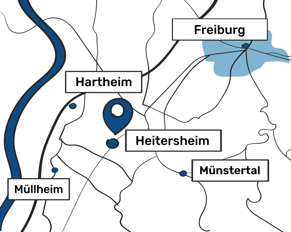Von Heitersheim aus betreuen wir Kunden in der Region Markgräflerland und im Raum Freiburg.